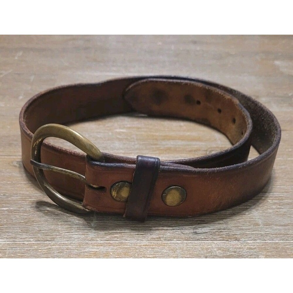 Triple K Brown Leather Belt 213-30  Solid Brass Buckle 32 Waist Size